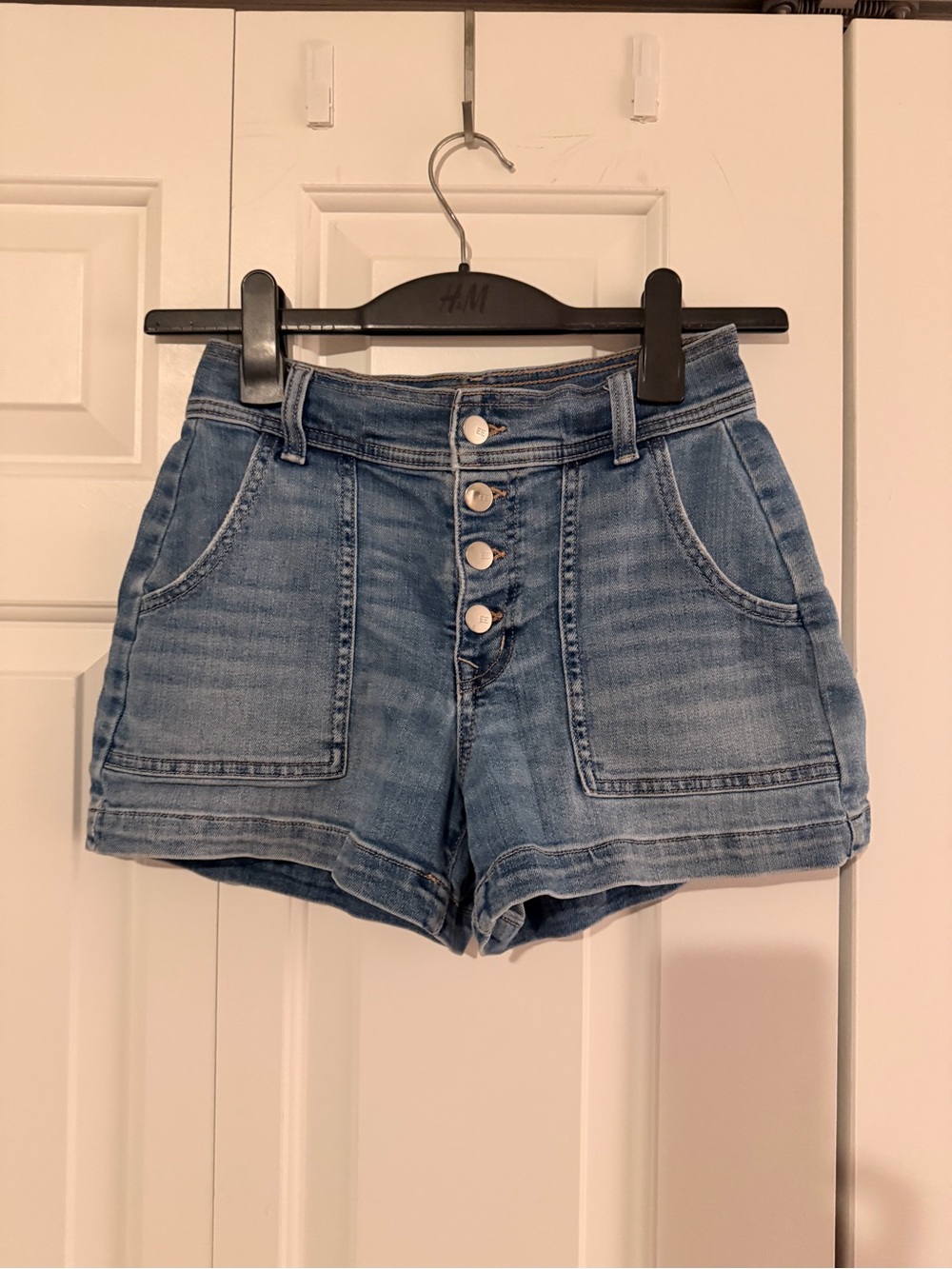 Evereve High-Rise Denim Shorts with Button Front